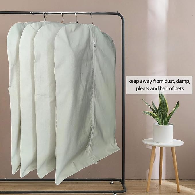 Premium 100% Cotton Garment Bags – 35" Off-White Canvas Suit Cover with YKK Zipper – Breathable, Dust-Proof Storage for Suits, Coats, Dresses, Jackets & Travel/Closet Use