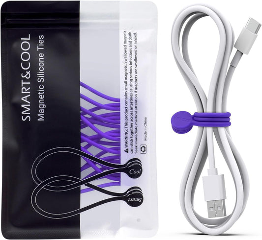 SMART&COOL Reusable Silicone Magnetic Cable Ties for Bundling and Organizing, Holding Stuff, Book Markers, Fridge Magnets, Assorted Color, 7.16'' (10-Pack, Purple)