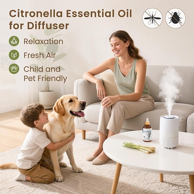 HIQILI 100ML Citronella Oil for Homemade Sprays, Add to Diffuser, 100% Pure and Natural Undiluted 3.38 Fl Oz