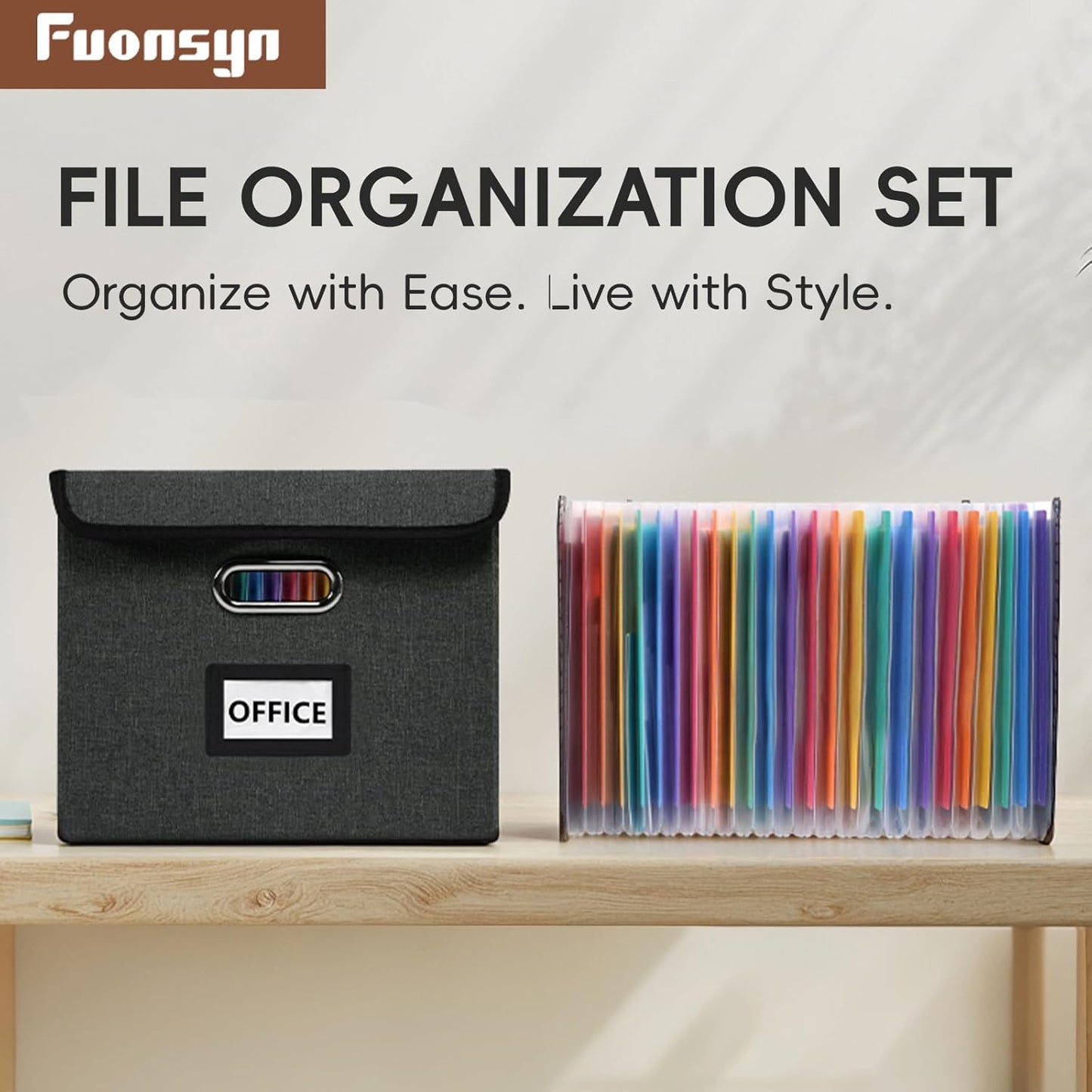 File Organizer Box with Folder, Accordion File Organizer 25 Pockets, File Folder Organizer with Lid for Home, Office, School, Dark Grey