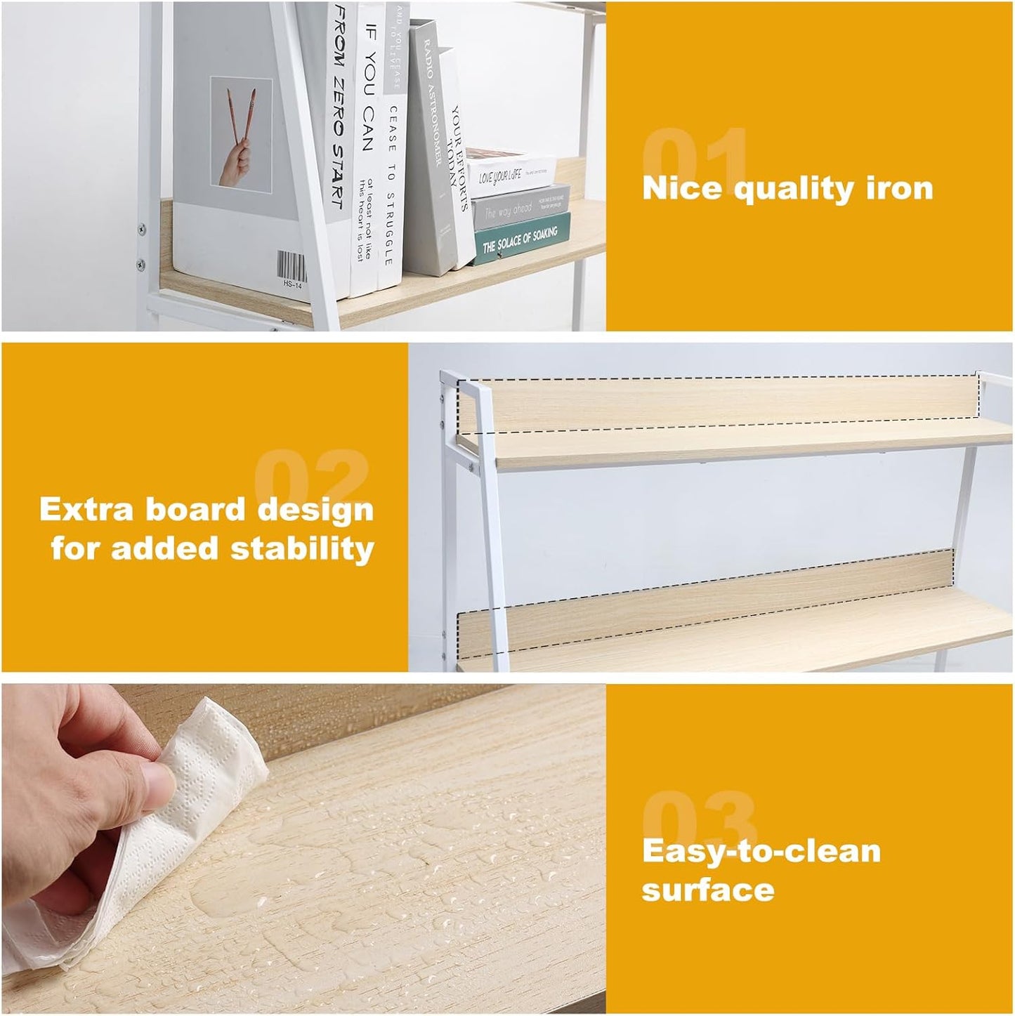 2-Tier Desktop Bookshelf & Hutch - Fits Over Large Monitors - Modern Desk Organizer with Metal Frame - Vertical Storage for Small Desks, Home Office, Dorm, Makeup Vanity (Blonde Wood/White)