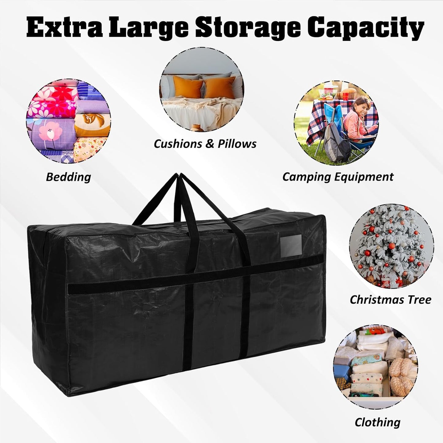 4 Pcs 149 Gallon Large Moving Bags with Zipper and Handles Foldable Storage Duffle Bags Heavy Duty Extra Large Totes for College Dorm Travel Clothes Blankets Bedding Moving (Black)