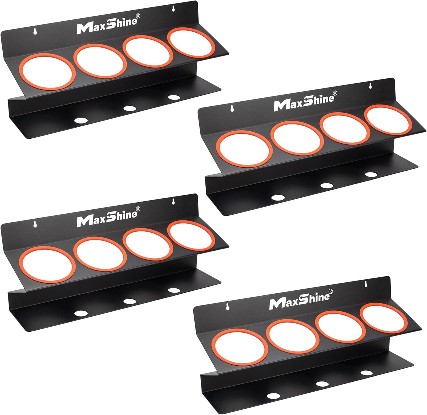 Maxshine Universal 4 Pack Spray Bottle Holder (16oz/34oz) - Holds 7 IK Trigger Sprayers with 3 Small Holes, Sturdy & Lightweight Wall-Mounted Organizer for Detailing Accessories, Easy to Install