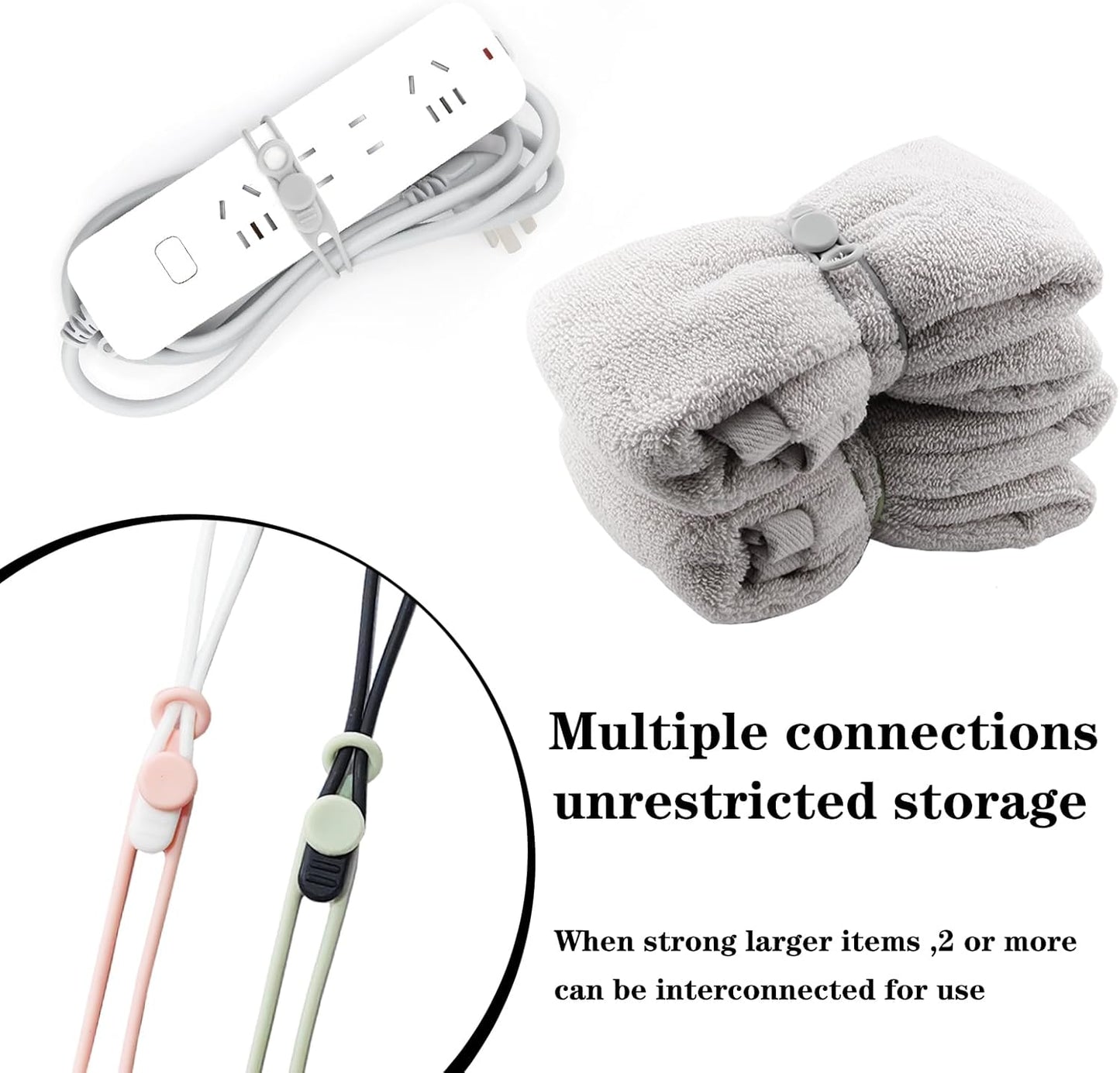 10Pcs Reusable Silicone Cable Ties, Cord Organizer - 7.1Inch, 5 Colors (Black, White, Pink, Green, Yellow)