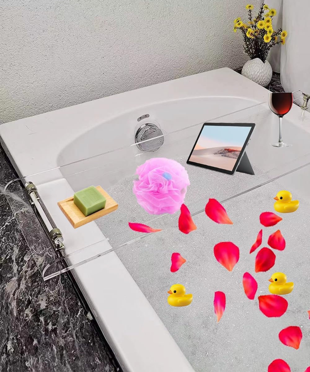 WANLIAN 33-Inch Luxury Bathtub Caddy Tray for Bathroom - Shower Storage Organizer Shelf With Silver Handles