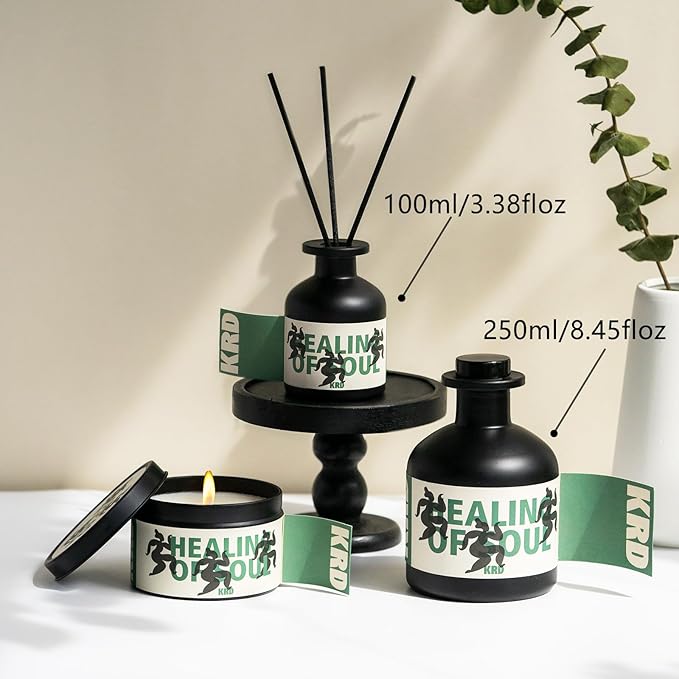 KRD 8.45 fl oz (250ml) Reed Diffuser Set, Premium Essential Oil Diffuser with 8 Natural Rattan Sticks, Long-Lasting Fragrance for Home Bathroom Decor, Moroccan Mint Tea