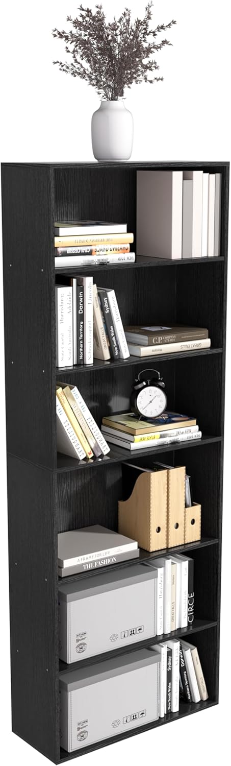 Wooden 6 Cube Storage Organizer,6 Tier Low Bookcase Storage Display Organizer, 64 Inch Versatile Cubes Shelf and Cubby Unit for Any Space (Black, 6 Cube-W(23.6inch)