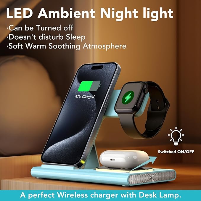 3 in 1 Charging Station for iPhone 17 - Wireless Charger for Apple Products for iPhone 17 16 15 14 13 12 11 Pro Max - Foldable Wireless Charging Station Dock Stand for iWatch Series & AirPods(Blue)