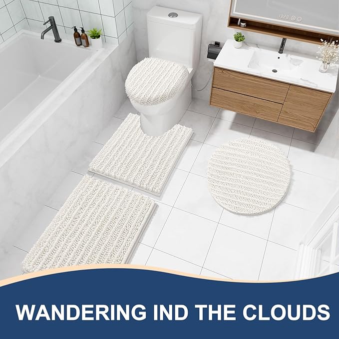 Arotive Luxury Chenille Bathroom Rug Mat, Extra Soft Thick Absorbent Shaggy Bath Rugs, Non-Slip Machine Wash Dry, Plush Bath Mats for Bathroom, Shower and Tub, 30x20, Ivory