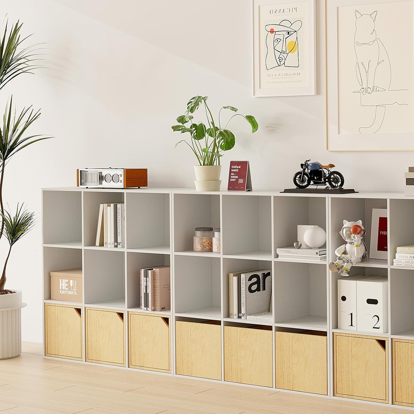 Wooden 9-Cube Storage Organizer with Closed Back Panel, 11in Cube Shelf Opening, Bookshelf, Display Shelf,Closet Cabinet for Home and Office,Embossed White