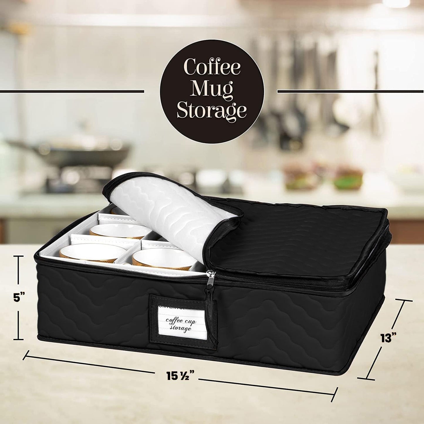 China Storage Containers 5-Piece Set Moving Boxes for Dinnerware, Glasses, Plates, Mugs and Saucers Sturdy Quilted Microfiber Dish Organizer with Dividers for Seasonal Storage - Holds Set of 12, Black