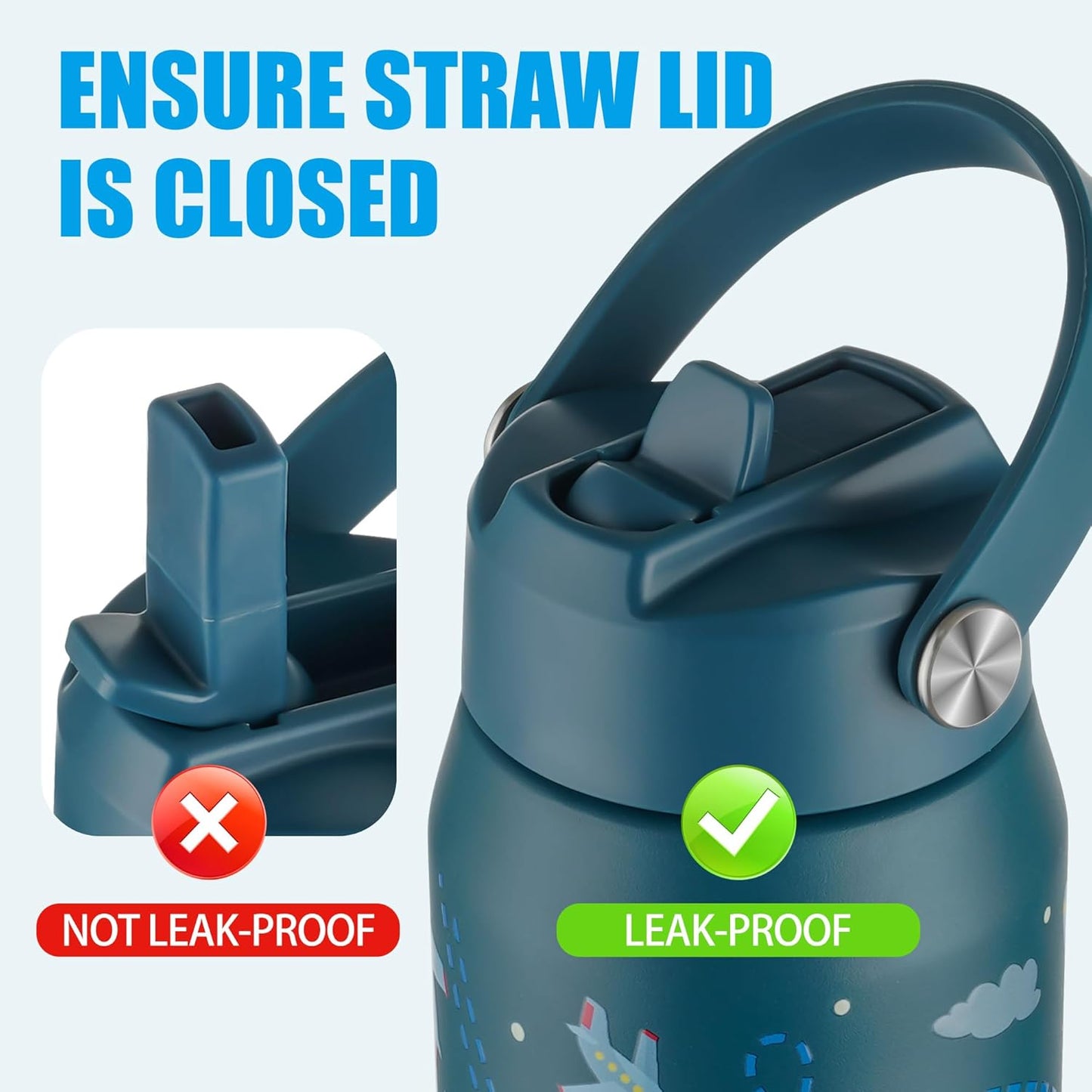 OLDLEY kids Water Bottle - 18oz Insulated Stainless Steel - Wide Straw Lid, Non Spill, Leakproof, Kids Water Bottle for School,Airplane