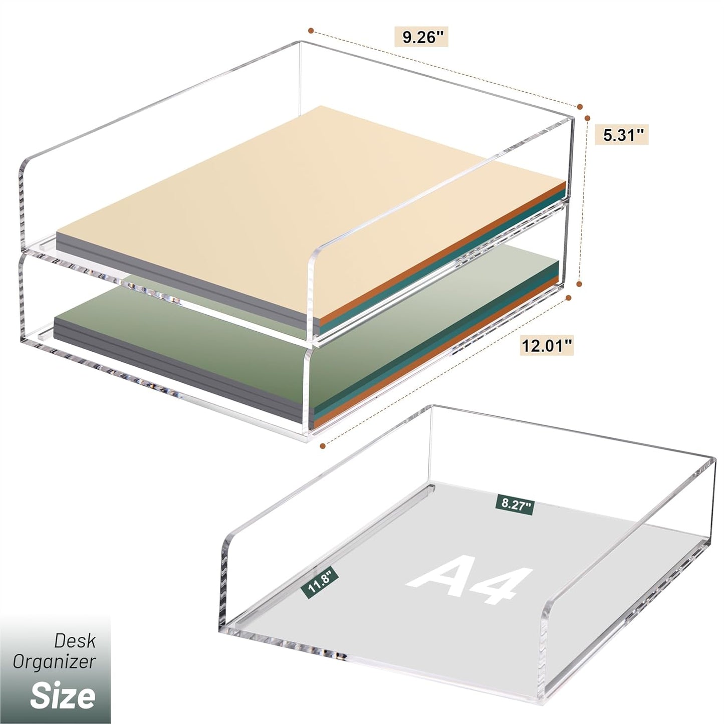 Paper Organizer Letter Tray, Clear Acrylic Paper Tray, School Teacher Office Supplies Organization, Stackable Desk File Organizer, Classroom Decor and Accessories-2 Pack…