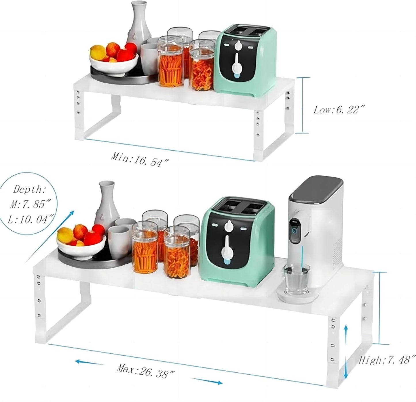 Expandable Spice Rack Organizion for Kitchen Cabinet, Seasoning,Bathroom Organizer Display Shelf, Stackable Multi-Purpose Shelves.Easy-to-Install（3Packs/White,Large
