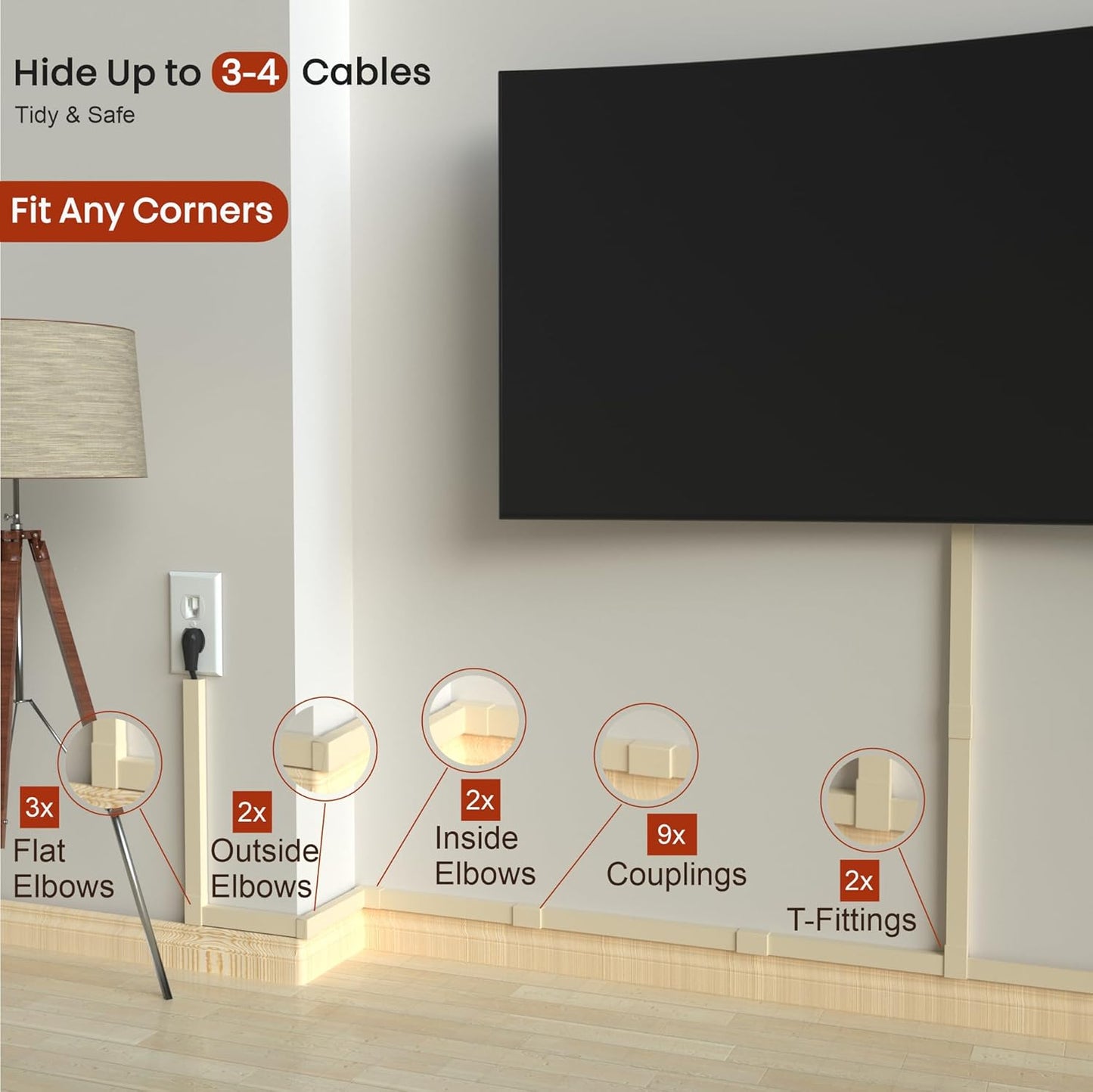 Beige Cord Cover Wire Hiders - 157in Cord Hider Wall Mounted TV, Cable Cover Wall Wire Hider for Cords, Hide Wires Along Wall, Cord Concealer Cable Channel, Cable Raceway, Wire Molding for Wall