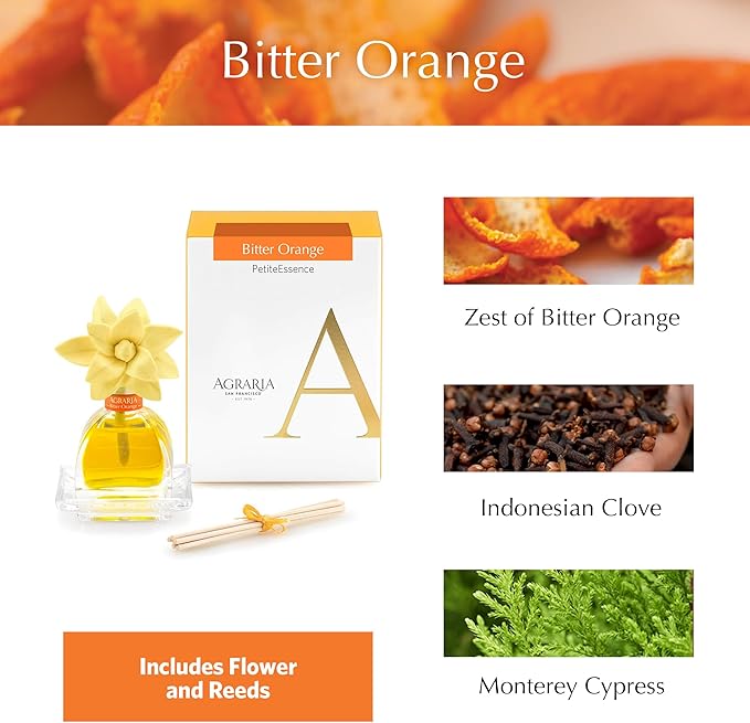 AGRARIA PetiteEssence Flower and Reed Diffuser Set, Hand Crafted Sola Flower Botanical Home Fragrance Set, Scented Oil Gift for All Occasions