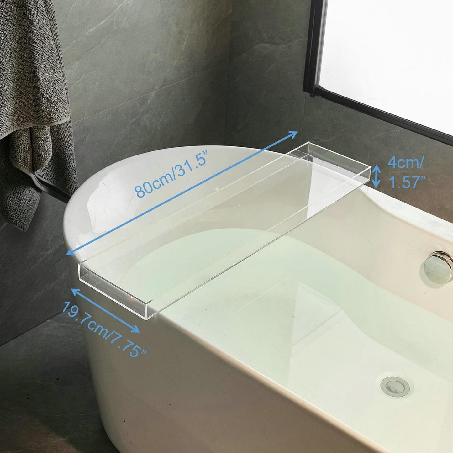 SHUNLI Clear Bathtub Caddy Tray, Bath Tub Tray Shelf Table, Bathroom Shower Caddy Tray, Acrylic