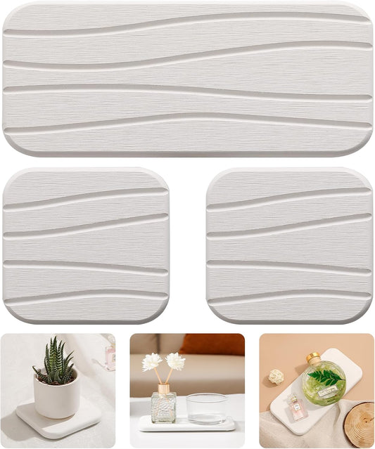 3PCS Water Absorbing Diatomaceous Earth Tray for Sink, Fast Drying Soap & Toothbrush Holders for Bathroom Counter, 1 Stone Tray, 2 Stone Coasters