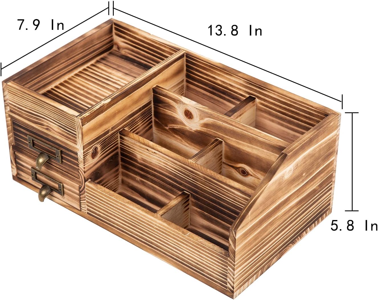 Distressed Rustic Wooden Office Desktop Drawers Organizer Wood Shelf Tabletop Home Organizer Storage with Multiple Compartments,perfect Jewelry storage Display Box for Desk, Vanity (Dark Brown)