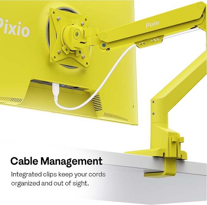 Pixio PS1S Wave Yellow Single Monitor Arm Stand Desk Mount - Fits up to 32 inches Monitors and up to 19.8lbs. VESA Compatibility and Integrated Cable Management