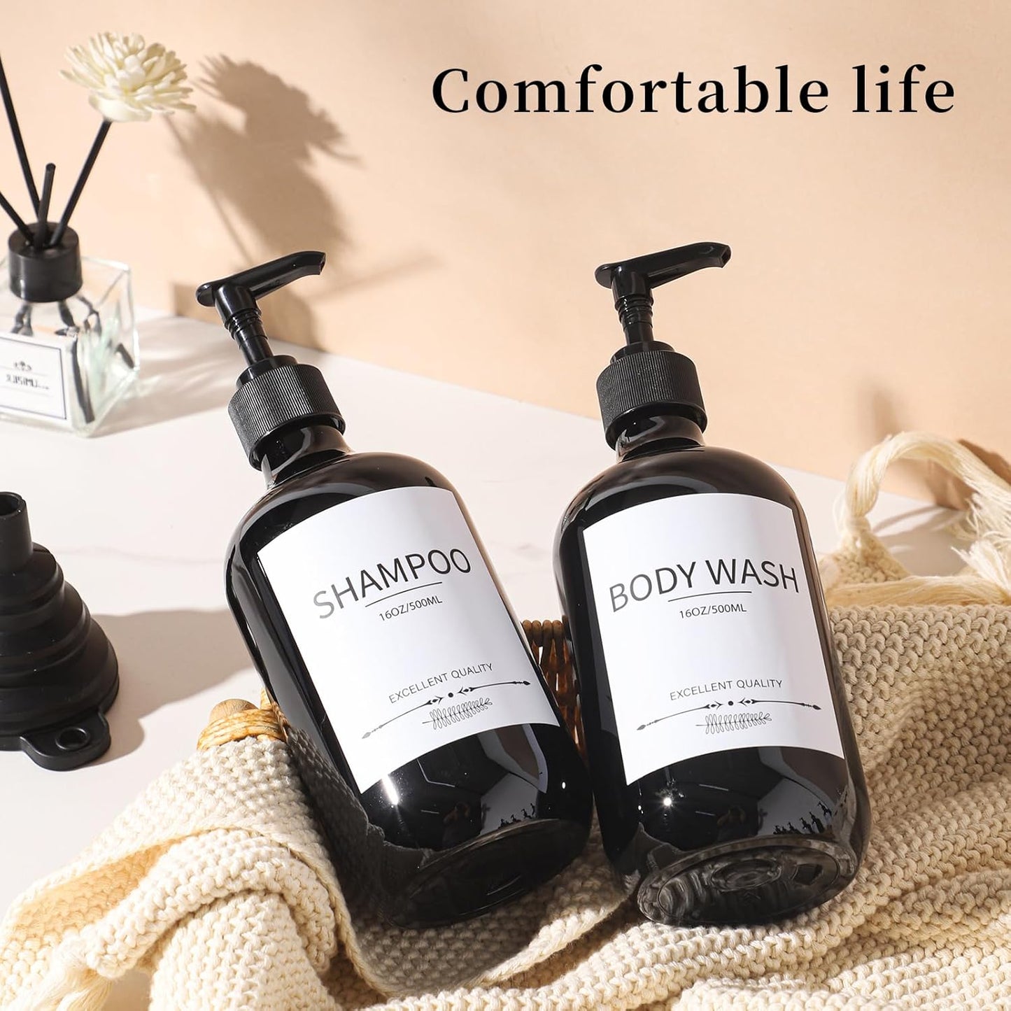 Stylish Shampoo Dispenser Bottles,(5Pack)16.9oz Black Shampoo Bottles Refillable with Pump,Shampoo and Conditioner Dispenser