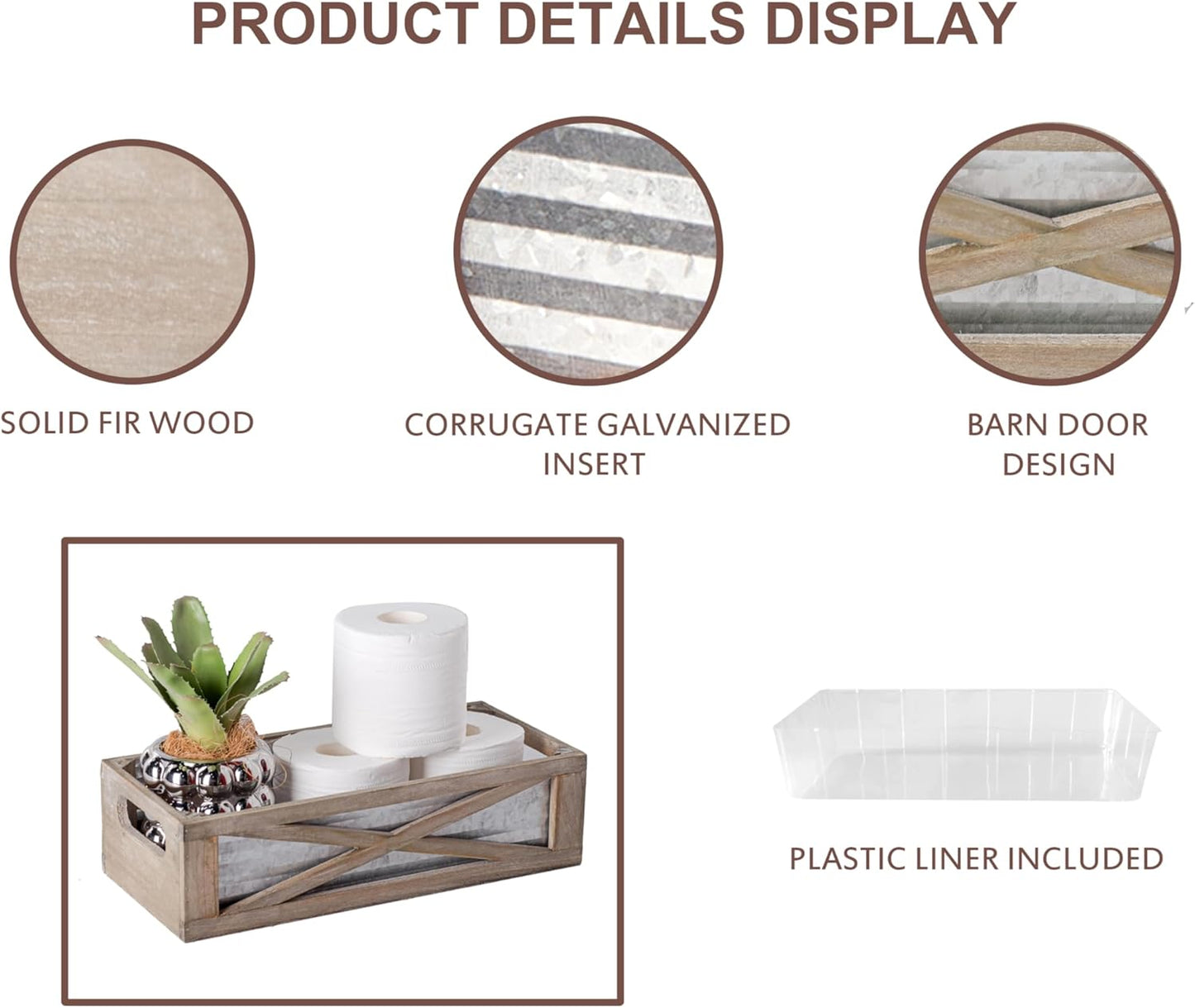 Wooden Toilet Tank Basket, Rustic Bathroom Decor Box, Farmhouse Toilet Paper Organizer Holder, Decorative Bathroom Storage Basket, Barn Door (Gray)