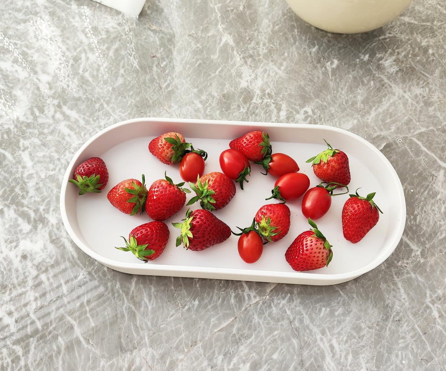 White Small Tray (11.8 inch), Oval Tray for Kitchen Counter, Bathtub Bathroom Vanity Items, Countertop Organizer, Coffee Accessory, Bar, Serving Seasoning, Salt and Pepper, Soap, Perfume.