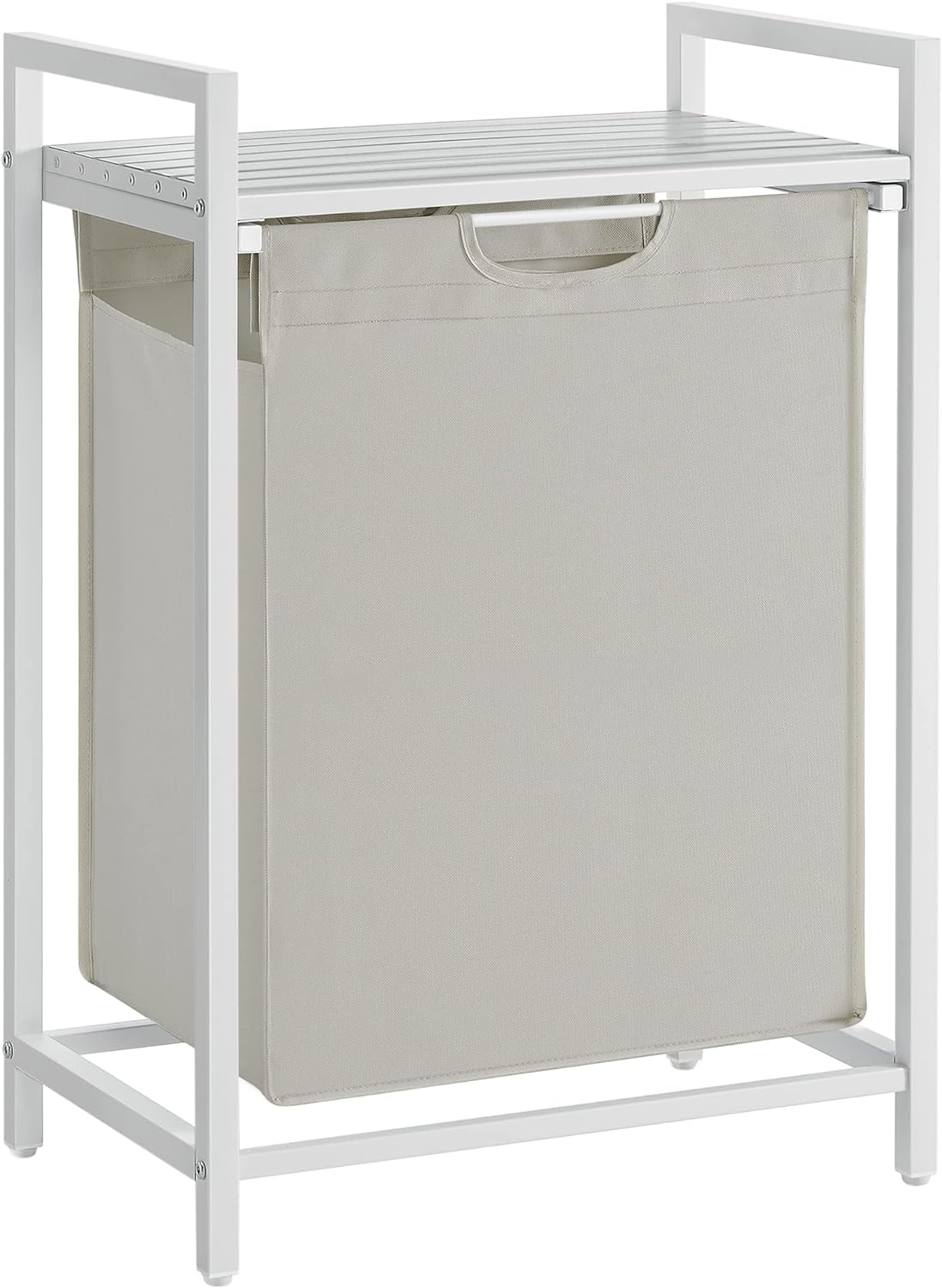 VASAGLE Laundry Hamper, Laundry Basket, Laundry Sorter with A Pull-Out and Removable Bag, Shelf, Metal Frame, 17.2 Gallons (65 L), 19.7 x 13 x 28.4 Inches, Cream White and Cloud White UBLH101W01