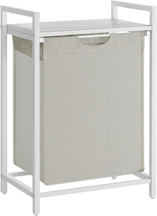 VASAGLE Laundry Hamper, Laundry Basket, Laundry Sorter with A Pull-Out and Removable Bag, Shelf, Metal Frame, 17.2 Gallons (65 L), 19.7 x 13 x 28.4 Inches, Cream White and Cloud White UBLH101W01