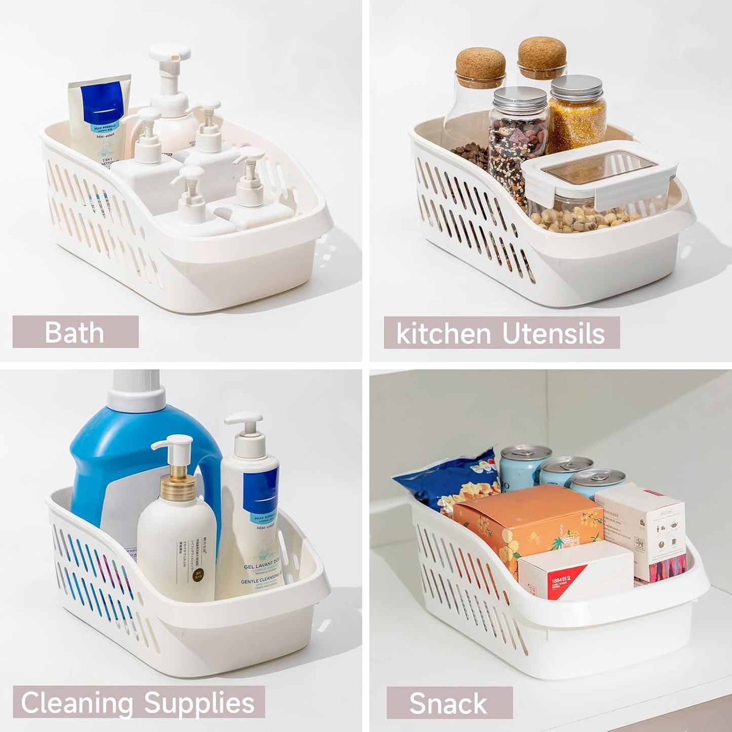 2 Pack Widened Pantry Organizers and Storage with Wheels Pull Out Kitchen Cabinet Organizers and Storage Multi-purpose Rolling Organizer Bin for Food, Snack, Cleaning Supplies