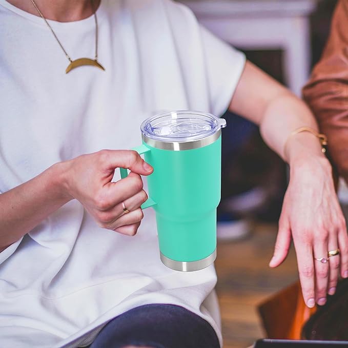 20 oz Tumbler with Handle and Lid, Stainless Steel Tumbler Insulated Travel Coffee Mug, Spill Proof Double Wall Vacuum Tumbler Cup Keep Drink Hot & Cold, Light Blue, 1 Pack