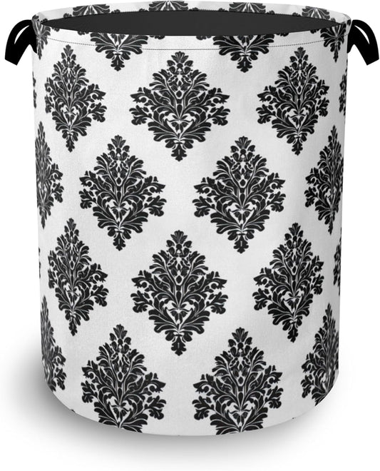 Vintage Damask Floral Laundry Basket,Oxford Cloth Laundry Hamper with Handle Foldable Portable Clothes Storage Basket for Bathroom Bedroom Dorm Room 16" x 20.8"