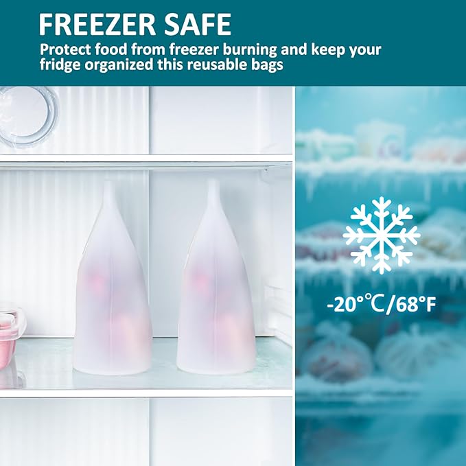 Extra Large Reusable Silicone Food Storage Bags 4 Pack, 0.8 Gallon/3000ml, 100% Silicone Stand-Up Wide-Open Zip-Lock Reusable Bags for Large Items, Microwave Freezer Oven Dishwasher Safe, Translucent