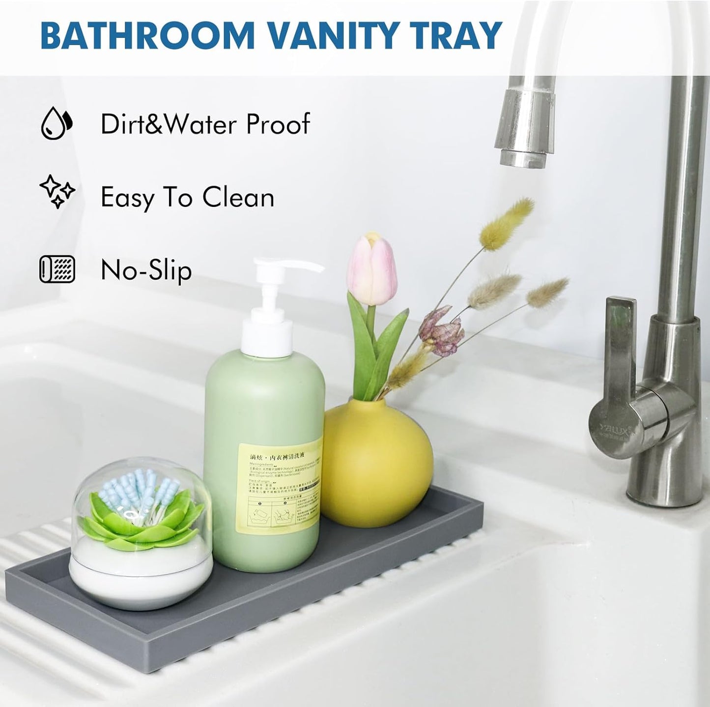 Bloss Silicone Tray Set for Bathroom/Kitchen - 11.8" Bathroom Soap Dispenser Tray and Soap Holder, Silicone Vanity Trays Countertop Organizer for Scrubber, Perfume, Jewelry, Candle Tray