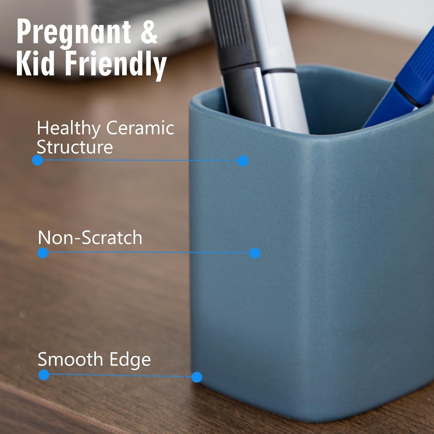 Pen Holder, 2 Pack Pencil Holder for Desk ,Ceramic Pencil Cup Desk Organizer, Makeup Brush Holder Cute, Stationery Accessories for Office, School, Home (Matte blue)