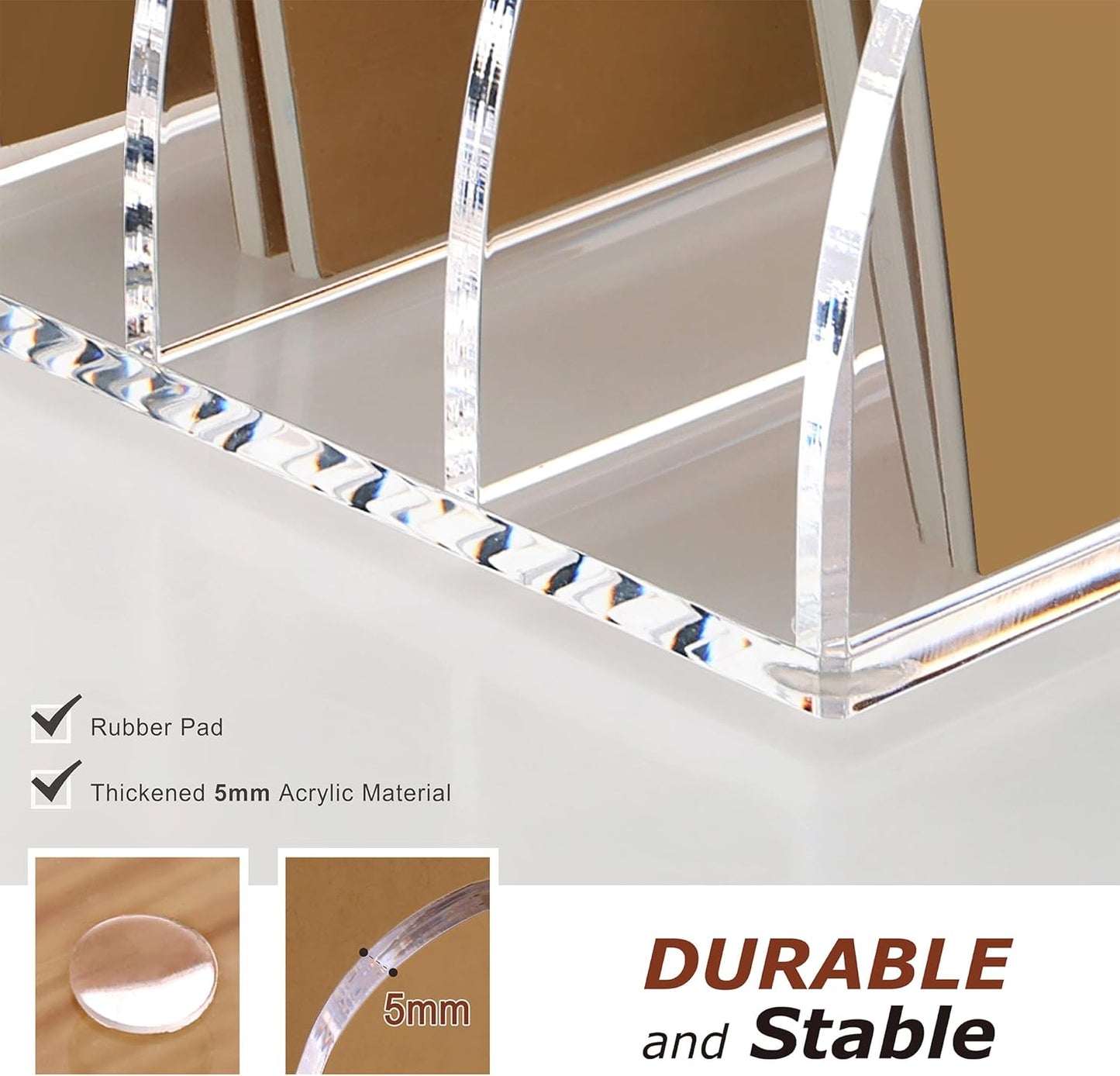 SANRUI Acrylic File Organizer, Compact Desk Organizer for Folders, Binders, Notebooks, Envelopes, Vertical Binder Storage Organizer, 4 Section Bookshelf for School Home Office Organization