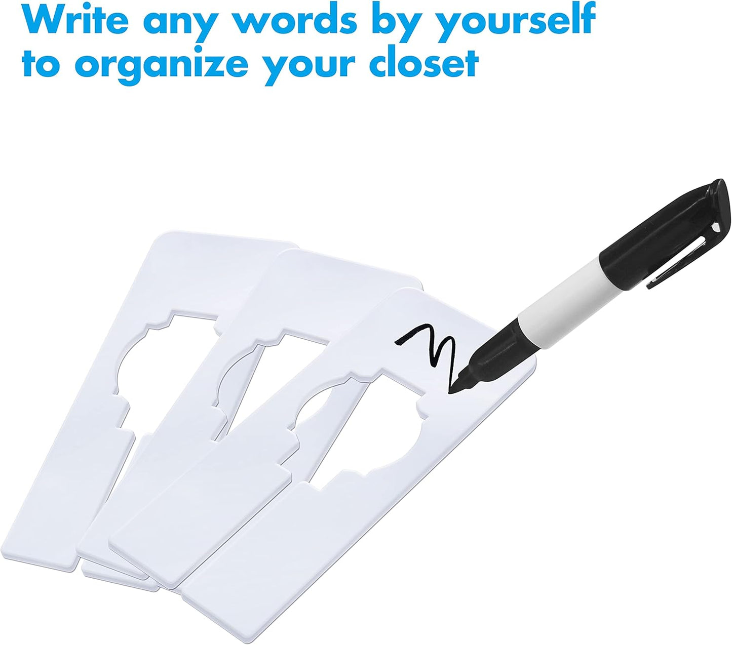 30 PCS Rectangular White Plastic Closet Dividers with a Bonus Marker, Writable and Reusable for Sorting Clothing Size, Color, Size 2” x 5.4’’(Inner Diameter 1.38”)