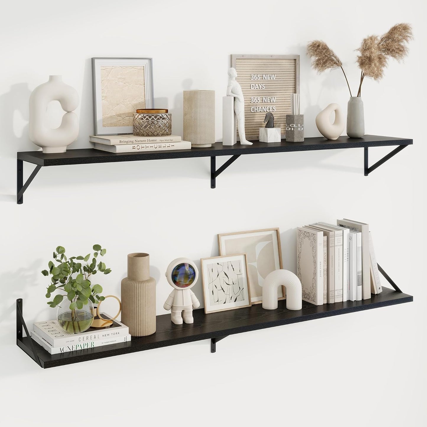 Axeman Deep Floating Shelves for Wall - 55 Inch Wide x 10 Inch Deep Black Floating Shelves Set of 2 - Wide Wall Shelves for Living Room Bathroom Bedroom