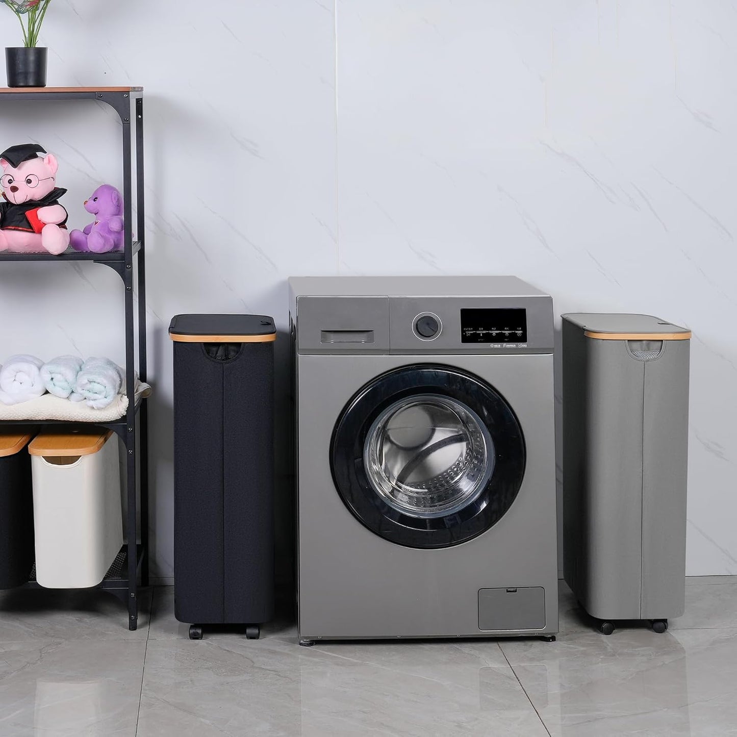 75L Slim Laundry Hamper with Wheels,Clothes Hamper for Laundry,Laundry Basket with Lid & Inner Bag,for Laundry Room, Bedroom, Dormitory Organization,Grey