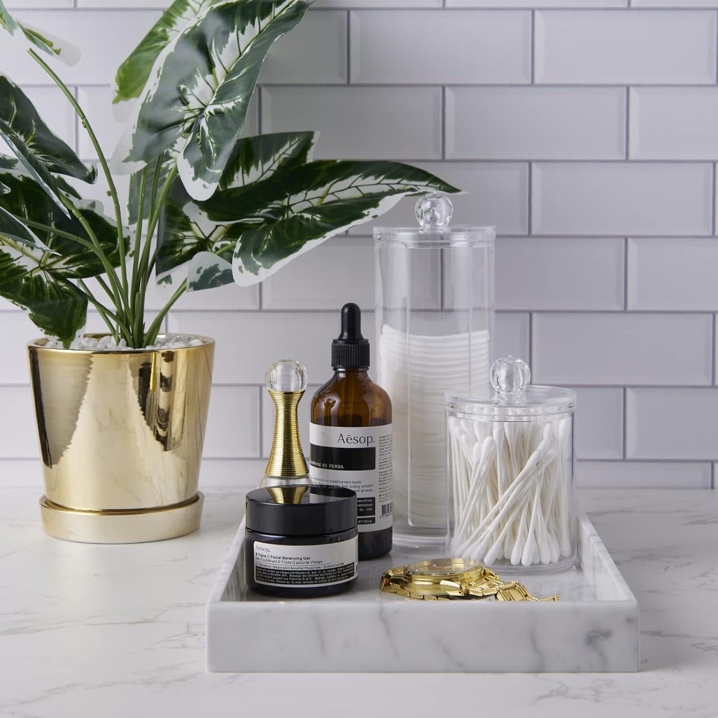 𝐈𝐭𝐚𝐥𝐢𝐚𝐧 𝟏𝟎𝟎% Marble Vanity Tray (12x7in), Counter Organizer for Bathroom, Kitchen, Dresser, Coffee Table, Serving, Decorative (Carrara White)