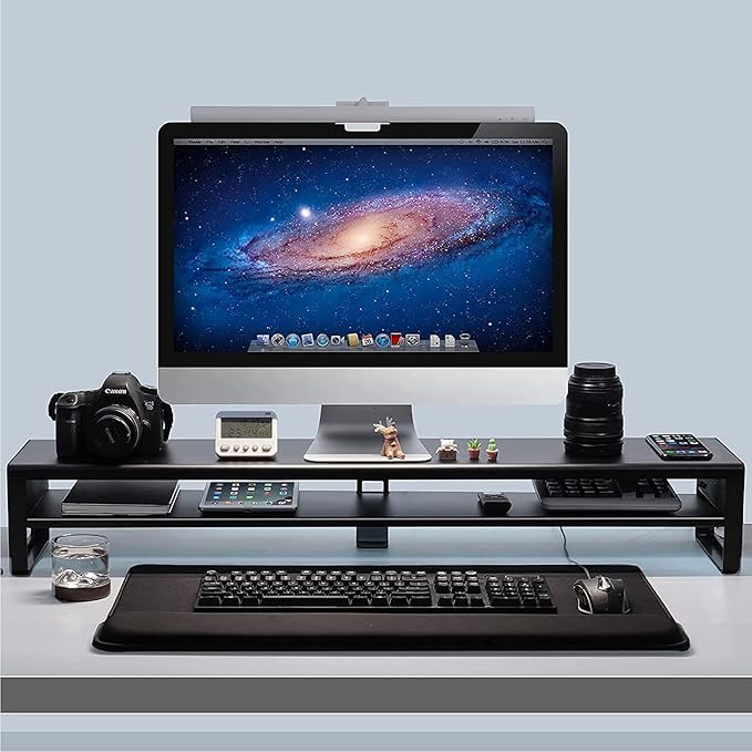 Vaydeer 2 Tiers Dual Monitor Stand USB 3.0 Aluminum Monitor Riser Strong & Sturdy Suitable for Computer,PC Monitor, Laptop, TV, Printer Metal Desk Organizer black