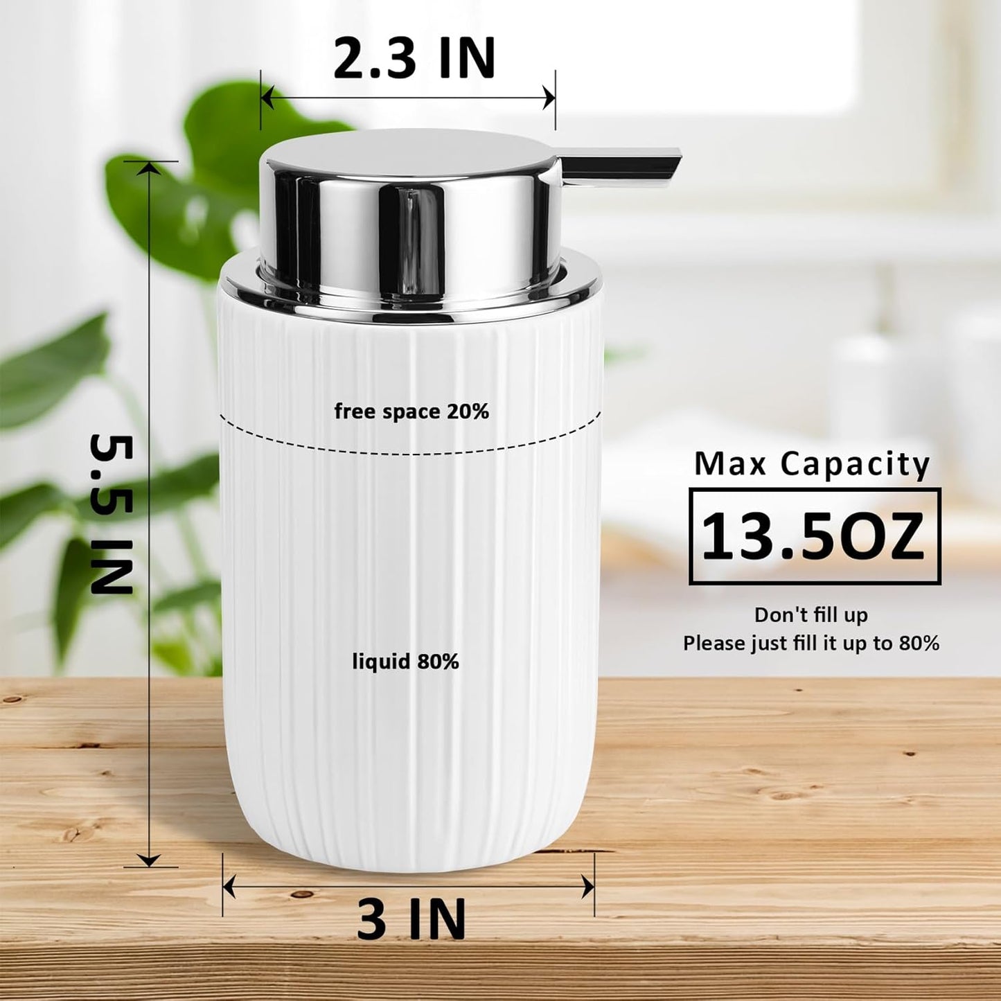 Soap Liquid Dispenser Ceramic with Easy-to-Press Pump Hand Liquid Dispenser (Can't Foam) for Shampoo Bathroom Countertop 13.5 oz
