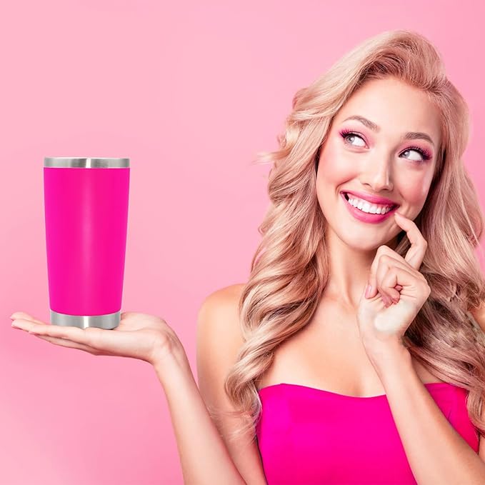 20 oz Tumbler Coffee Travel Tumblers Bulk with Lid Stainless Steel Double Wall Vacuum Insulated Mug Powder Coated Cups fit Car Cupholder for Hot and Cold - Hot Pink, 8Pack