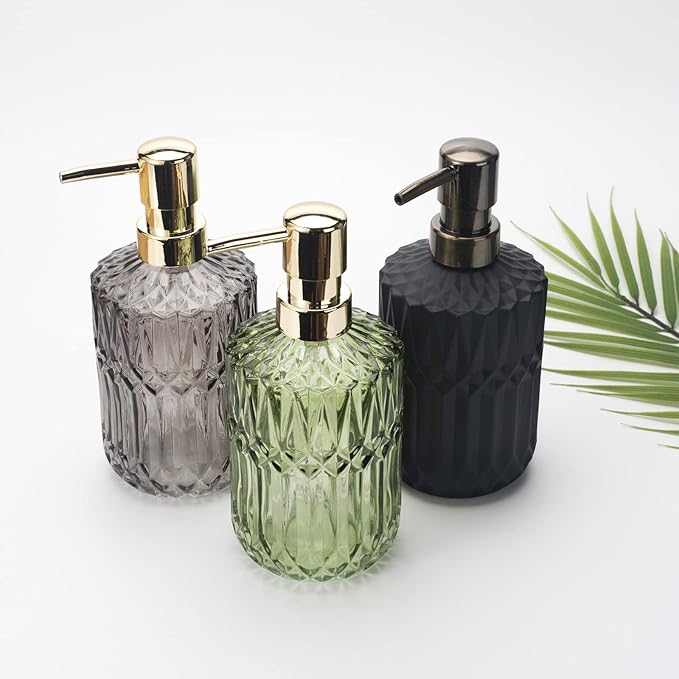 Glass Soap Dispenser Hand Soap Dispenser 12oz/390ml Soap Dispenser Bathroom Kitchen Soap Dispenser/Lotion Dispenser with ABS Plastic Pump Clear Black