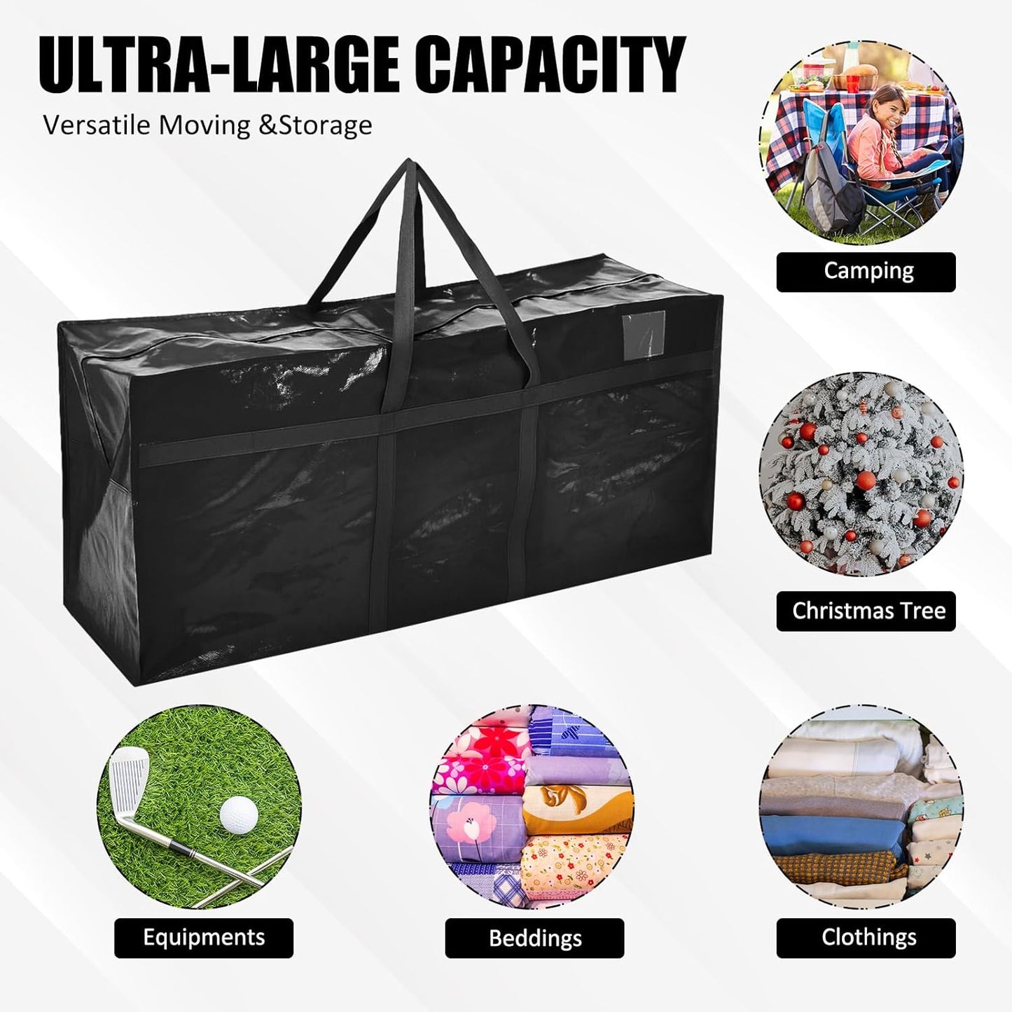 4 Pcs 96 Gallon Large Moving Bags with Zipper and Handles Foldable Storage Duffle Bags Heavy Duty Extra Large Totes for College Dorm Travel Clothes Blankets Bedding Moving (Black)
