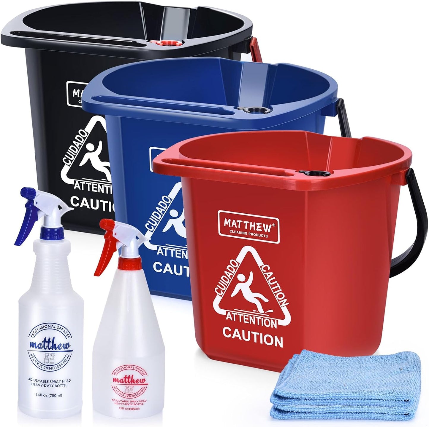 Matthew Cleaning 4.2 Gallon Mop Bucket, Heavy Duty Plastic Cleaning Bucket with Built-in Pour Spout, Mop Holder and Comfort Grip Handle, House and Commercial Cleaning Supplies, 3 Pack Mixed Color