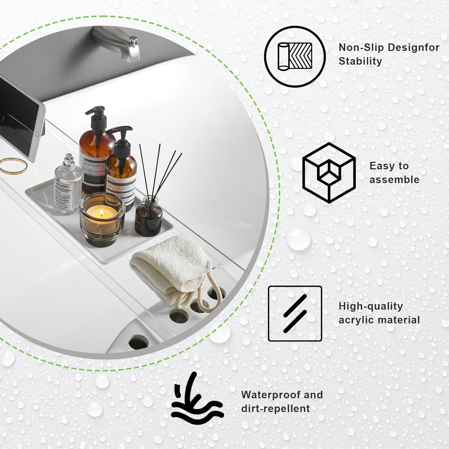 Clear Bathtub Tray Caddy, Bath Tub Rack Shelf, Luxury Bathroom Organizer Tablet Holder, Acrylic SHUNLI