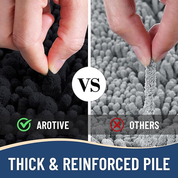 Arotive Luxury Chenille Bathroom Rug Mat, Extra Soft Thick Absorbent Shaggy Bath Rugs, Non-Slip Machine Wash Dry, Plush Bath Mats for Bathroom, Shower and Tub, 47x20, Black