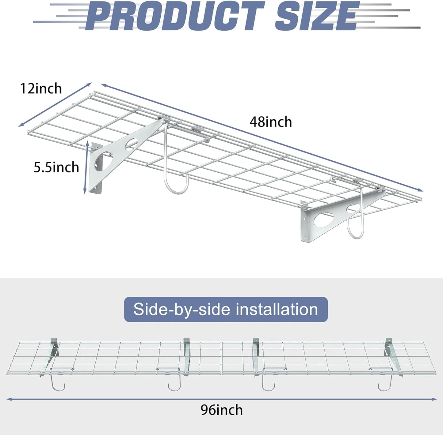 WALMANN 2-Pack Garage Wall Shelves, 1 x 4 ft/12 * 48 inch Wall Mounted Storage Shelves for Garage Heavy Duty Floating Shelf, Holds Up to 220 lbs(White)