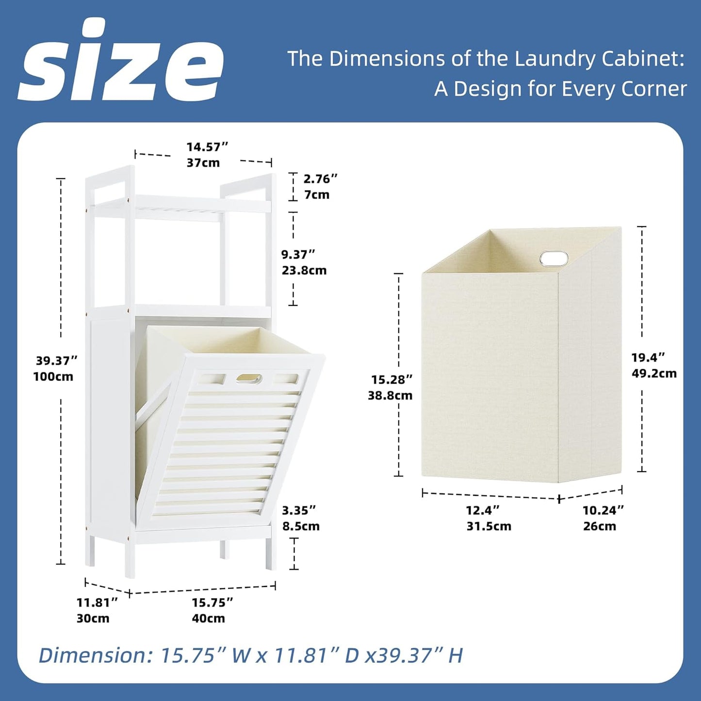 HITNET Bamboo Tilt Out Hamper, Bathroom Laundry Cabinet with Hidden Foldable Basket, Freestanding Clothes Storage Organizer with Storage Shelf, White